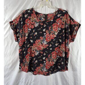 Maurice Women's Pink & Black Floral Lightweight Silky Summer Top Plus Size 2X